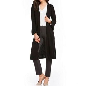 CAbi Black Shawl Collar Longline Lagenlook Cotton Blend Ribbed Cardigan XS